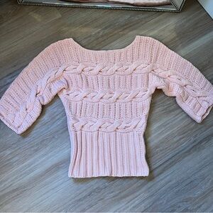 bebe Blush Pink Cable Knit Scoop Neck Sweater